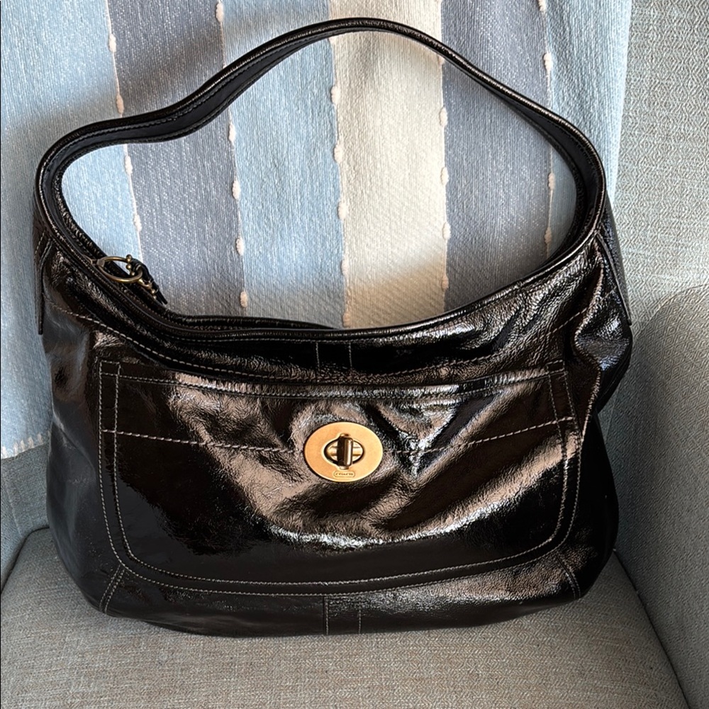 Coach Black patent leather  Shoulder Bag in very good condition.